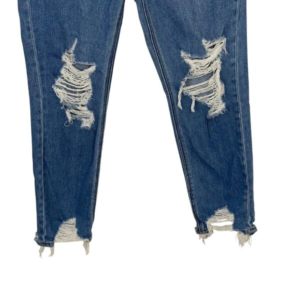 American Eagle Mom Jean Blue Size 4 Hi-Rise Distressed Raw Hem Casual Denim EUC - Picture 3 of 12